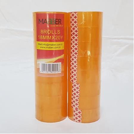 Para Bandı, 18mmx20y Şeffaf 8'li Paket Ofis,Okul Para Bandı