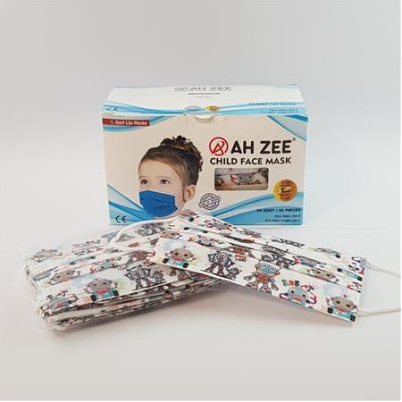 Çocuk Maskesi 3 Katlı 50'li Paket (Robot Baskılı)