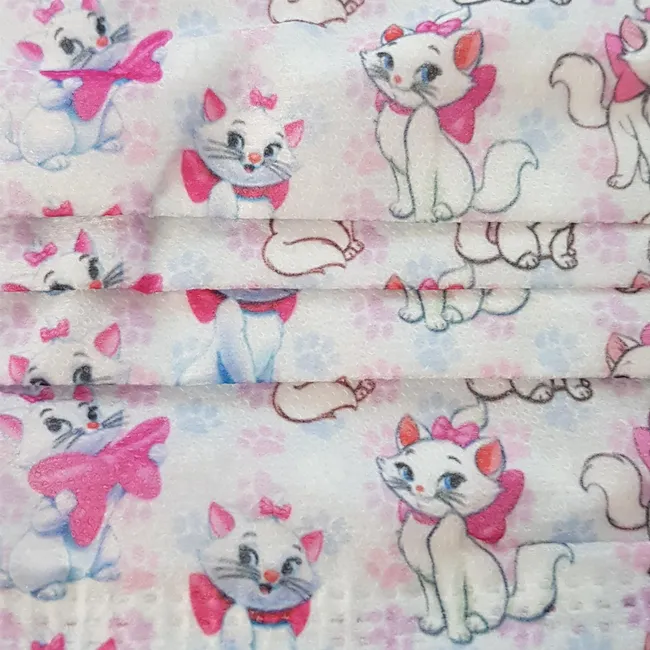 Kız Çocuk Maskesi 3 Katlı 50'li Paket (Kedi Baskılı)