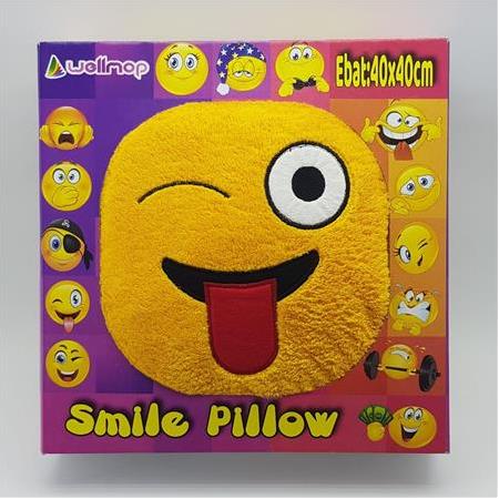 Wellmop Emoji Yastık  40x40 cm Büyük Boy Gözlerini Kırpan ve Dilini Dışarı Çıkaran Emoji