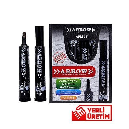 Arrow Koli Kalemi - Permanent Marker Apm 38 - Kesik Uç Siyah (12 Adet / Kutu)